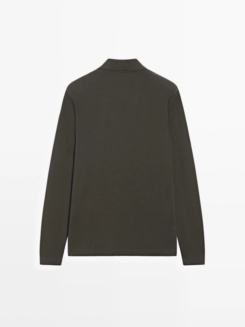 Поло с длинным рукавом и деталями из ребристого материала