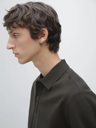 Поло с длинным рукавом и деталями из ребристого материала- Заказать в России