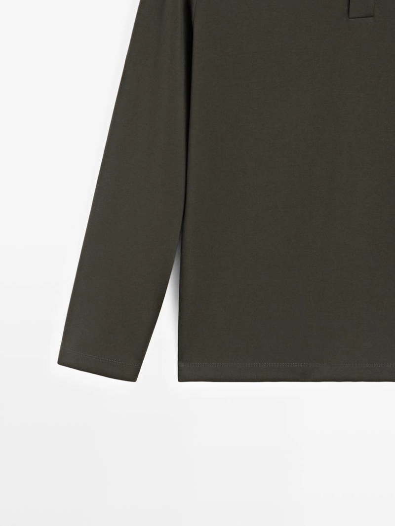 Поло с длинным рукавом и деталями из ребристого материала