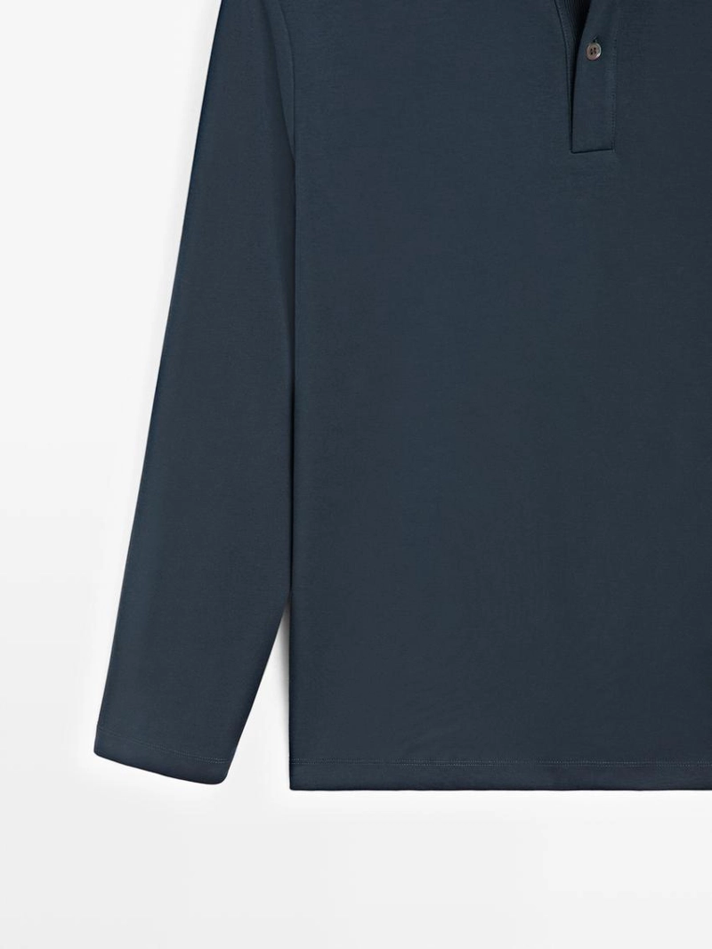 Поло с длинным рукавом и деталями из ребристого материала