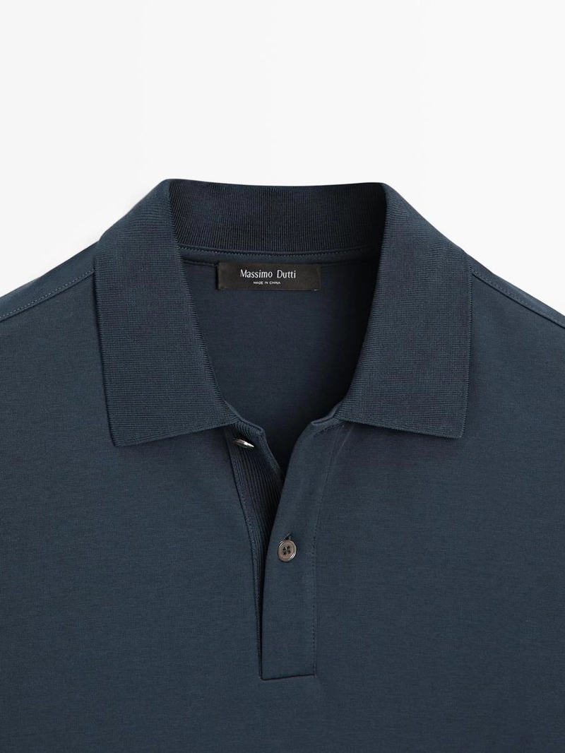 Поло с длинным рукавом и деталями из ребристого материала