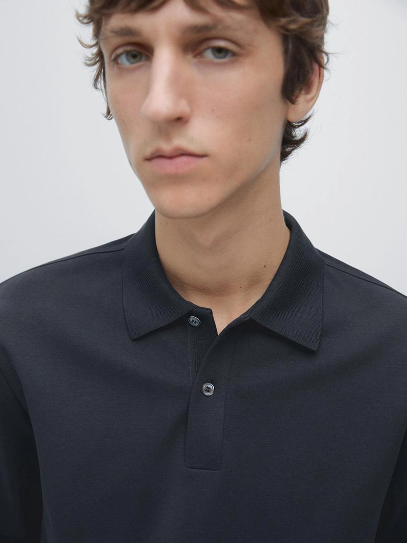 Поло с длинным рукавом и деталями из ребристого материала