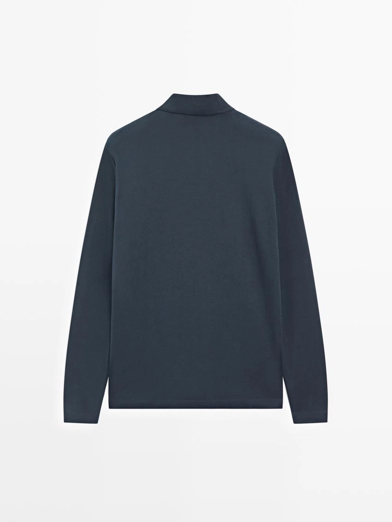 Поло с длинным рукавом и деталями из ребристого материала