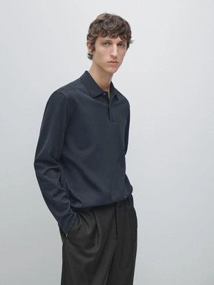 Поло с длинным рукавом и деталями из ребристого материала- Заказать в России