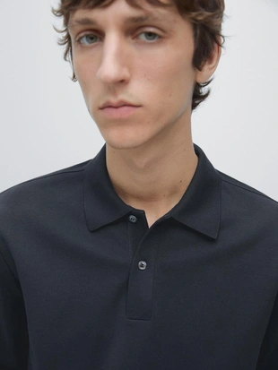 Поло с длинным рукавом и деталями из ребристого материала- Заказать в России