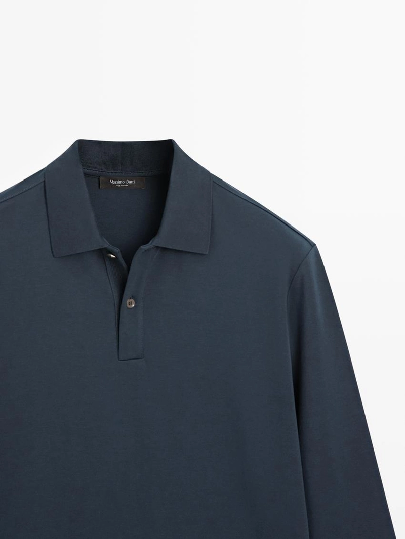 Поло с длинным рукавом и деталями из ребристого материала