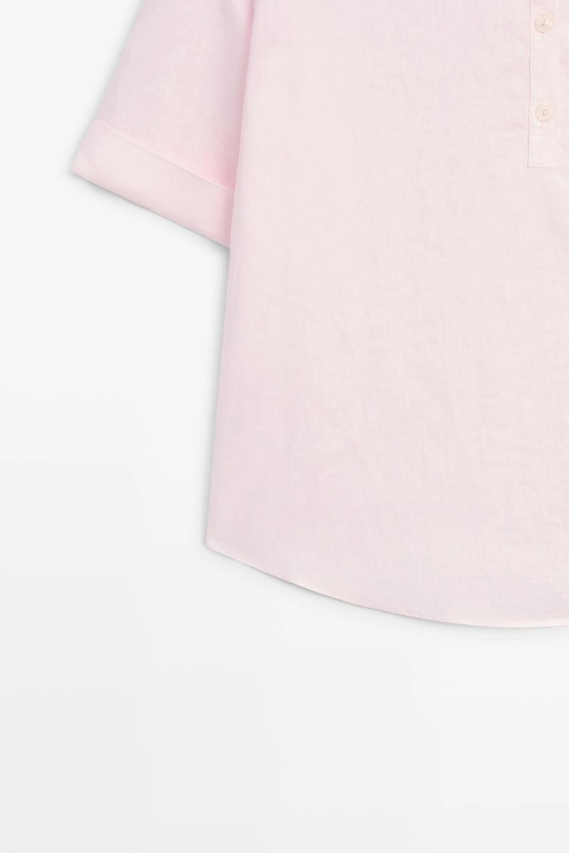 Блузка из льна с воротником-поло