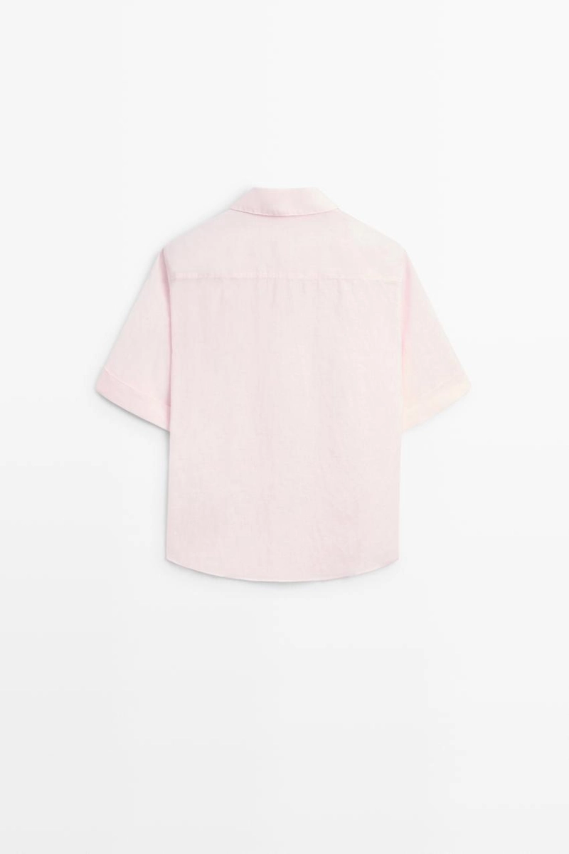 Блузка из льна с воротником-поло