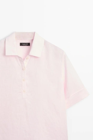 PINK | 5158/730/906 - Massimo Dutti Блузка из льна с воротником-поло