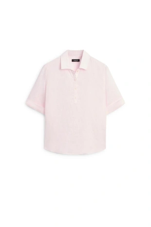 Блузка из льна с воротником-поло- Заказать в России