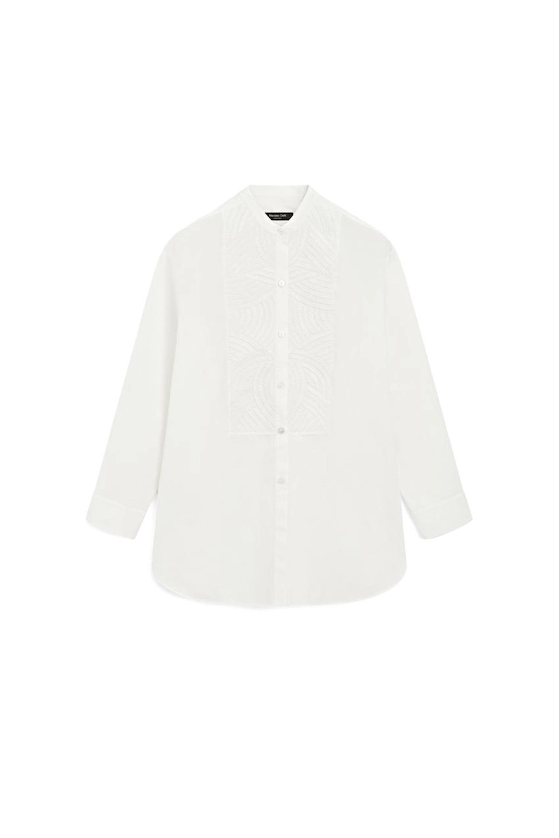 Рубашка из 100% хлопкового поплина с вышитым биб-образным воротником
