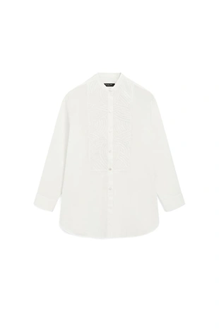 Рубашка из 100% хлопкового поплина с вышитым биб-образным воротником- Заказать в России