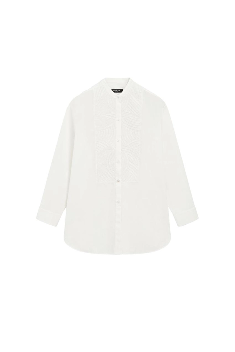 Рубашка из 100% хлопкового поплина с вышитым биб-образным воротником