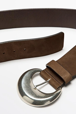 BROWN | 6184/620/700 - Massimo Dutti Ремень из замши с деталями пряжки