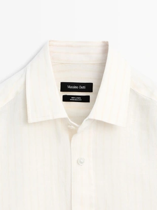 Рубашка из 100% льна с прекрасной полосатой отделкой- Заказать в России