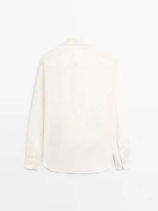 Рубашка из 100% льна с прекрасной полосатой отделкой- Заказать в России