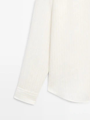 Рубашка из 100% льна с прекрасной полосатой отделкой- Заказать в России