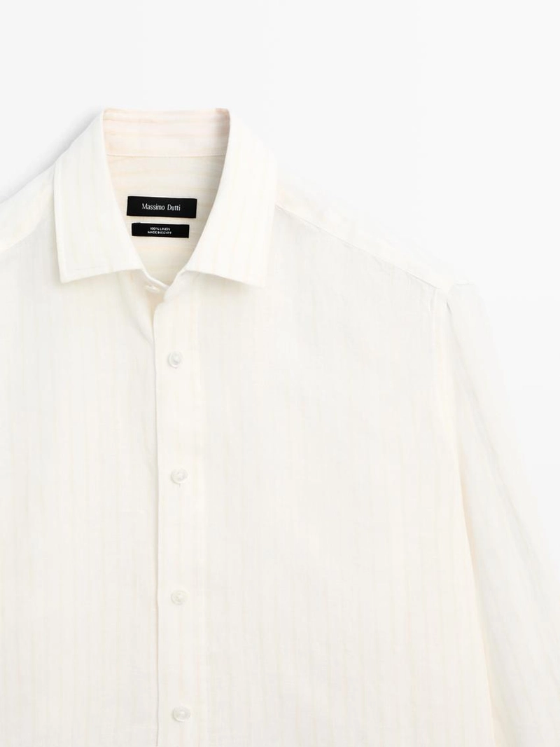 Рубашка из 100% льна с прекрасной полосатой отделкой