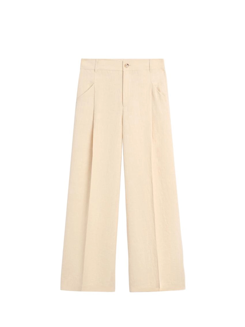 Широкие льняные брюки с карманами