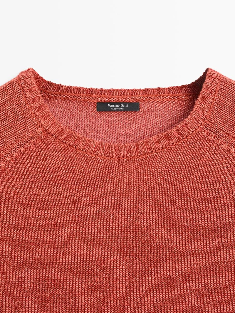 Пуловер с короткими рукавами из льняной пряжи