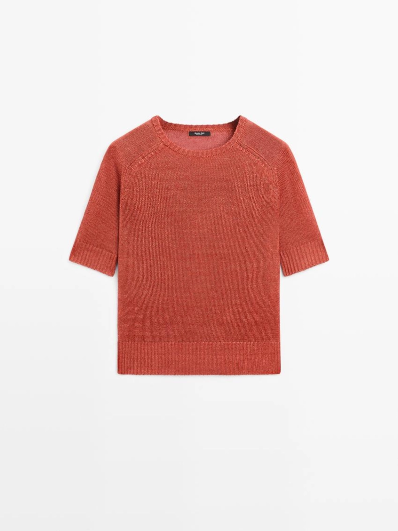 Пуловер с короткими рукавами из льняной пряжи