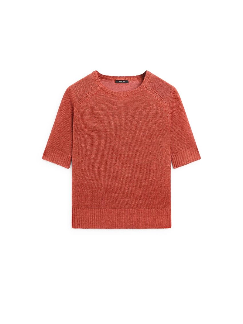 Пуловер с короткими рукавами из льняной пряжи