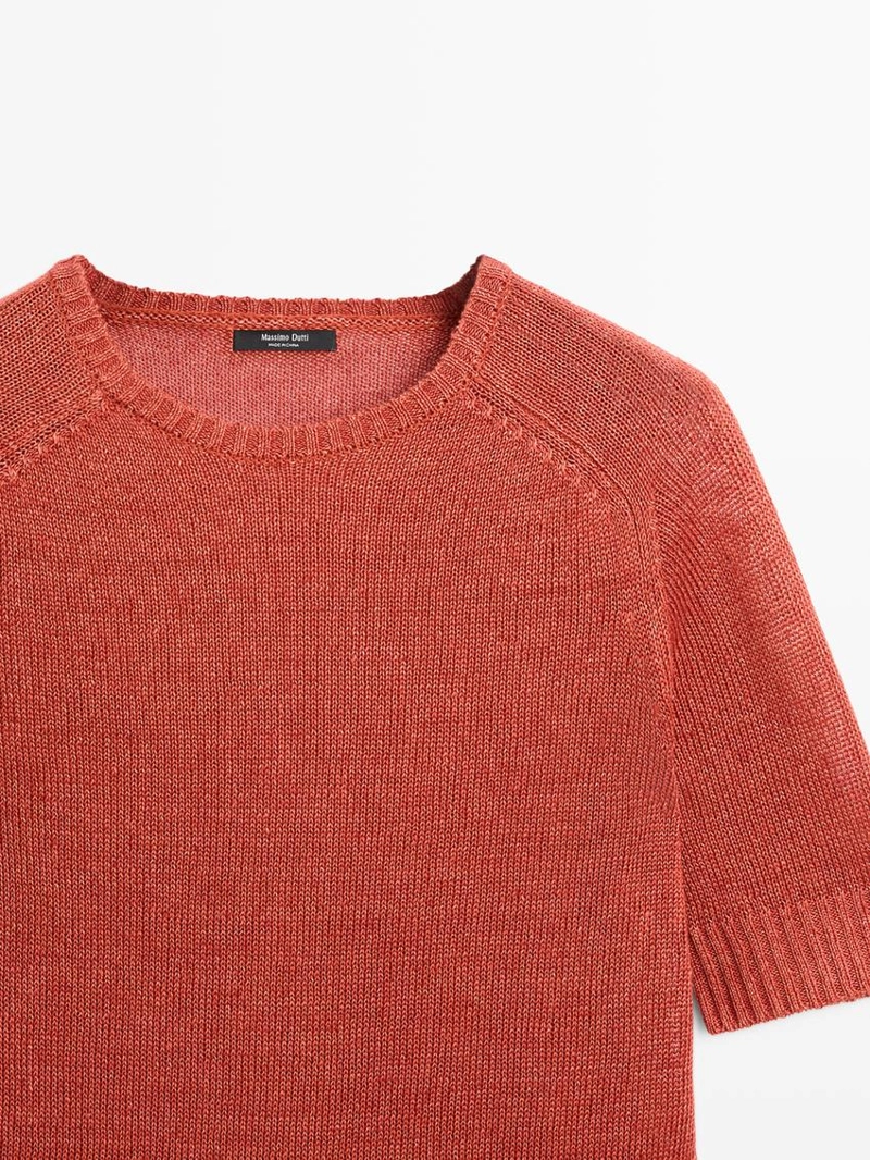 Пуловер с короткими рукавами из льняной пряжи