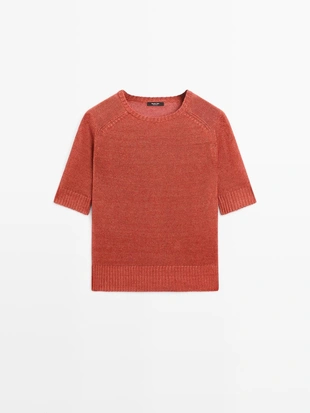 Пуловер с короткими рукавами из льняной пряжи- Заказать в России