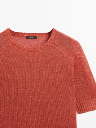 Пуловер с короткими рукавами из льняной пряжи- Заказать в России