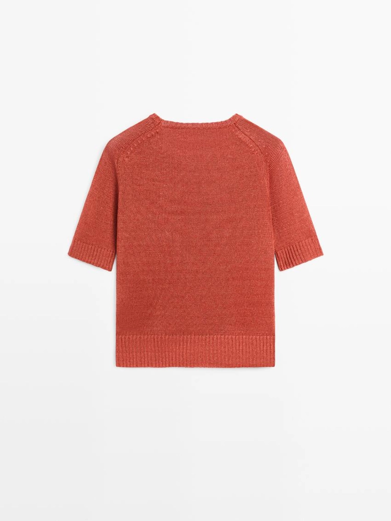 Пуловер с короткими рукавами из льняной пряжи