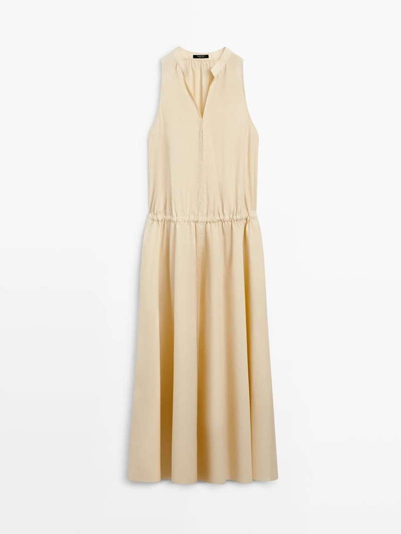 Платье миди из 100% хлопка с эластичным поясом