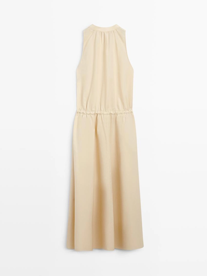 Платье миди из 100% хлопка с эластичным поясом