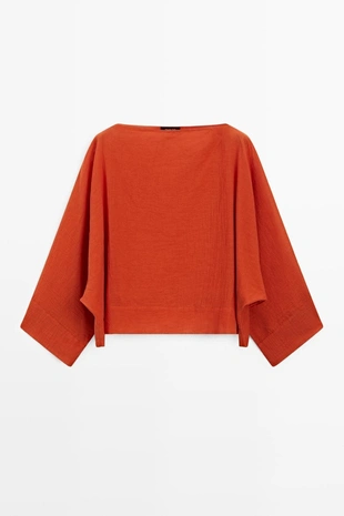 Купить Massimo Dutti Рубашка из мягкого 100% хлопка с объемными рукавами