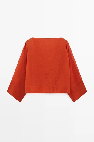 BURNT ORANGE | 5187/987/614 - Massimo Dutti Рубашка из мягкого 100% хлопка с объемными рукавами