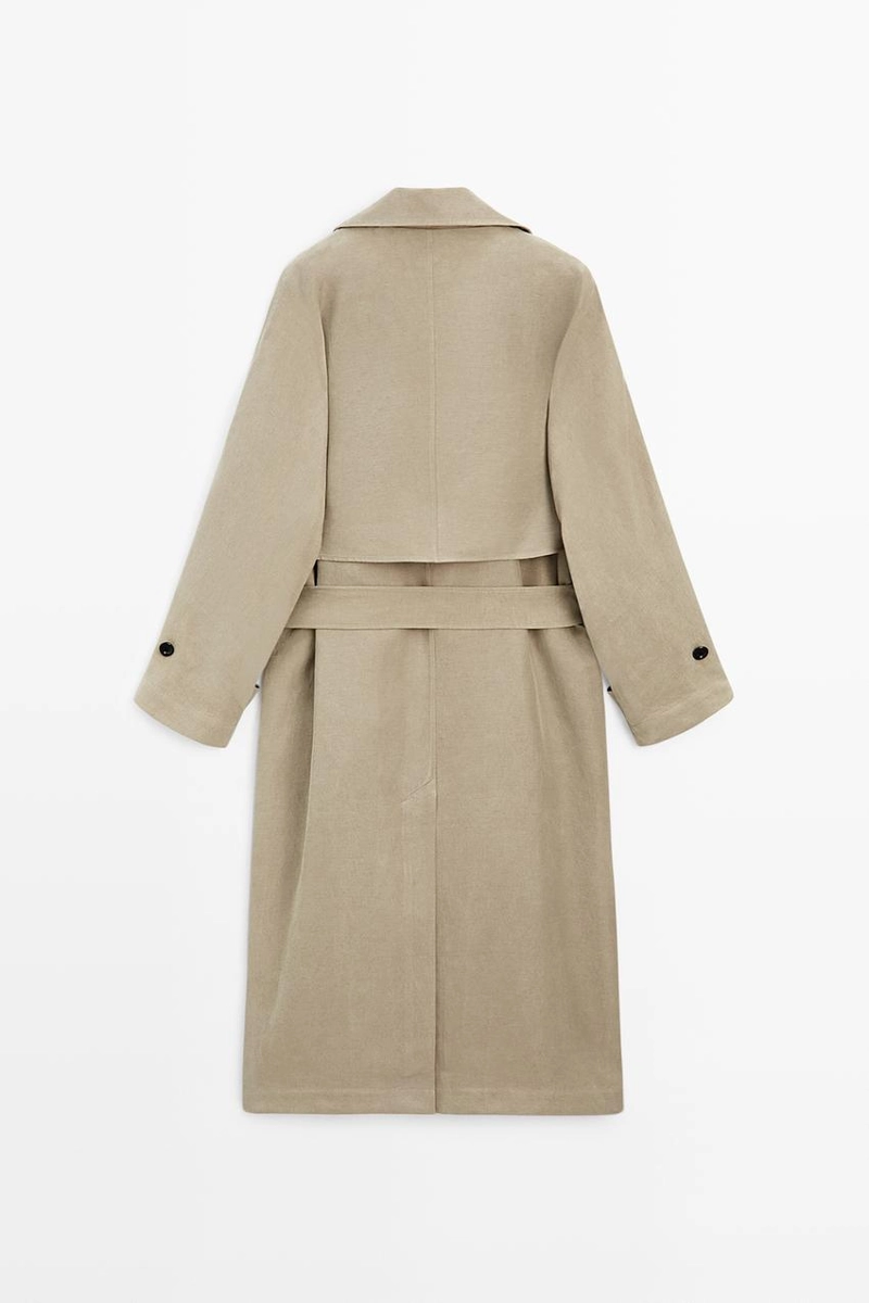 Пальто-тренч из льняной смеси с деталями пояса