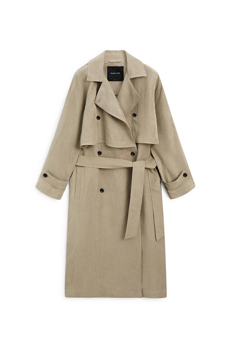 Пальто-тренч из льняной смеси с деталями пояса