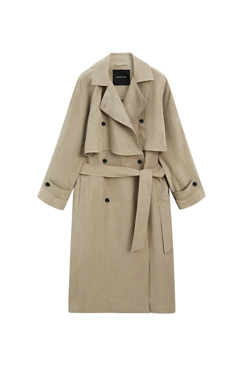 Пальто-тренч из льняной смеси с деталями пояса