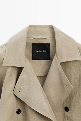 Пальто-тренч из льняной смеси с деталями пояса- Заказать в России