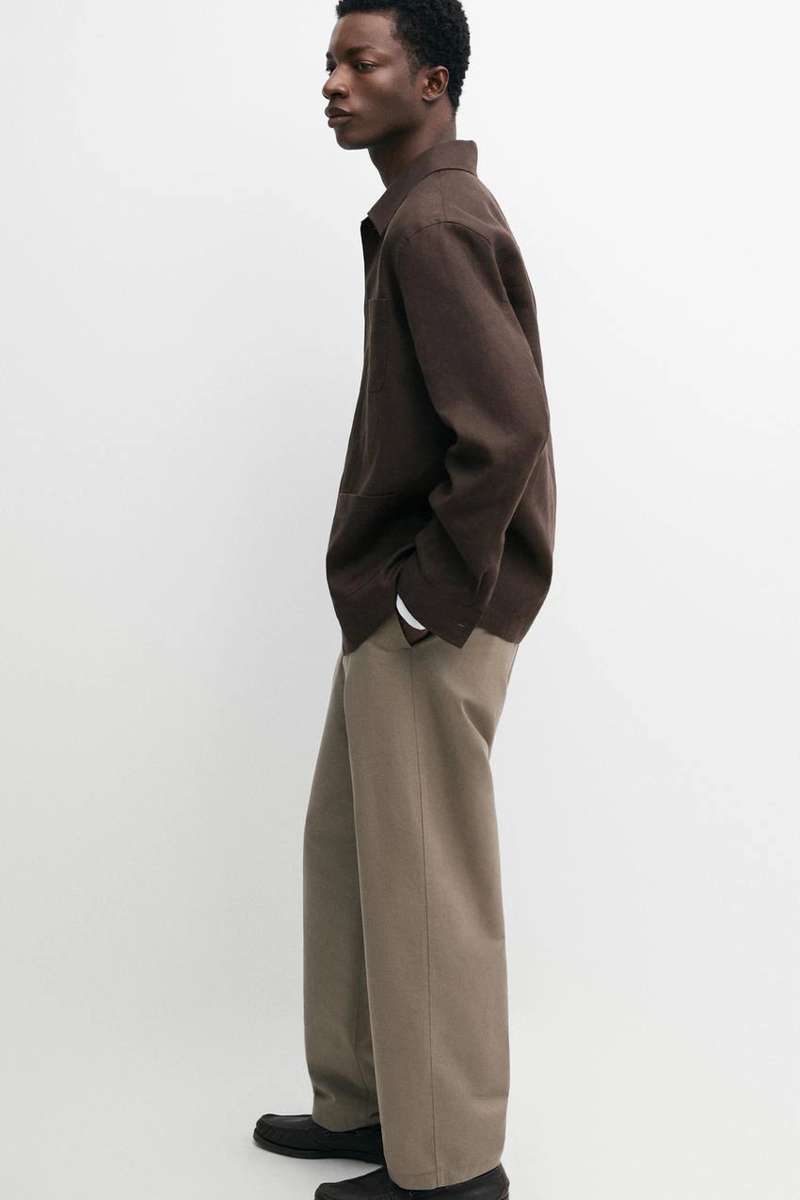 Брюки чино из хлопка и льна с посадкой бочонок