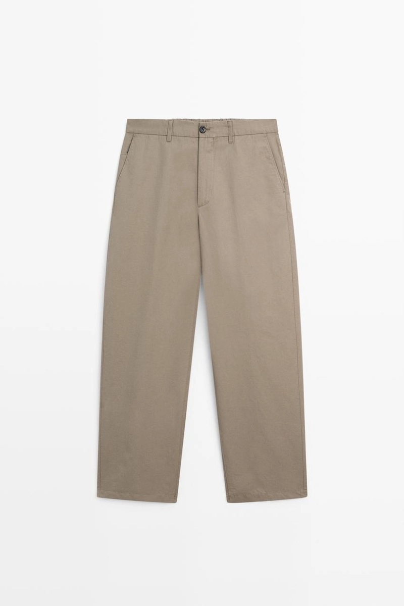 Брюки чино из хлопка и льна с посадкой бочонок