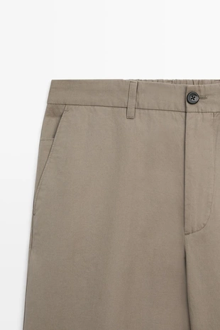 Брюки чино из хлопка и льна с посадкой бочонок- Заказать в России