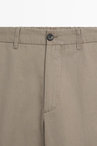 Брюки чино из хлопка и льна с посадкой бочонок- Заказать в России