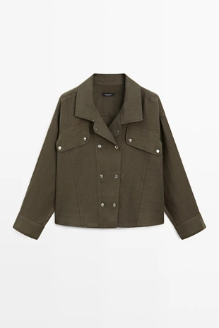 Рубашка из 100% льна с деталями на кнопках- Заказать в России