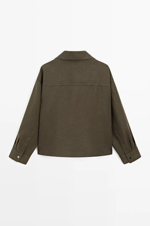 Рубашка из 100% льна с деталями на кнопках- Заказать в России