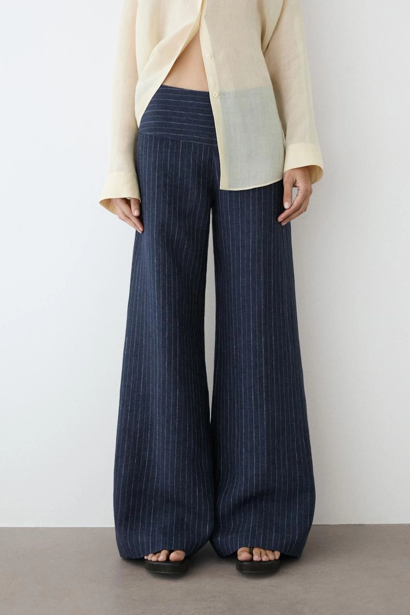 Брюки из льна с зауженными штанинами и полосатыми деталями