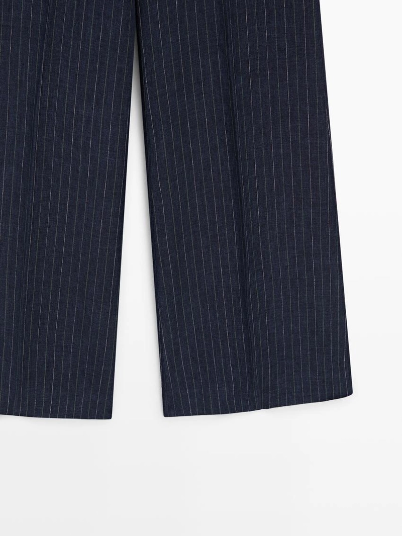 Брюки из льна с зауженными штанинами и полосатыми деталями