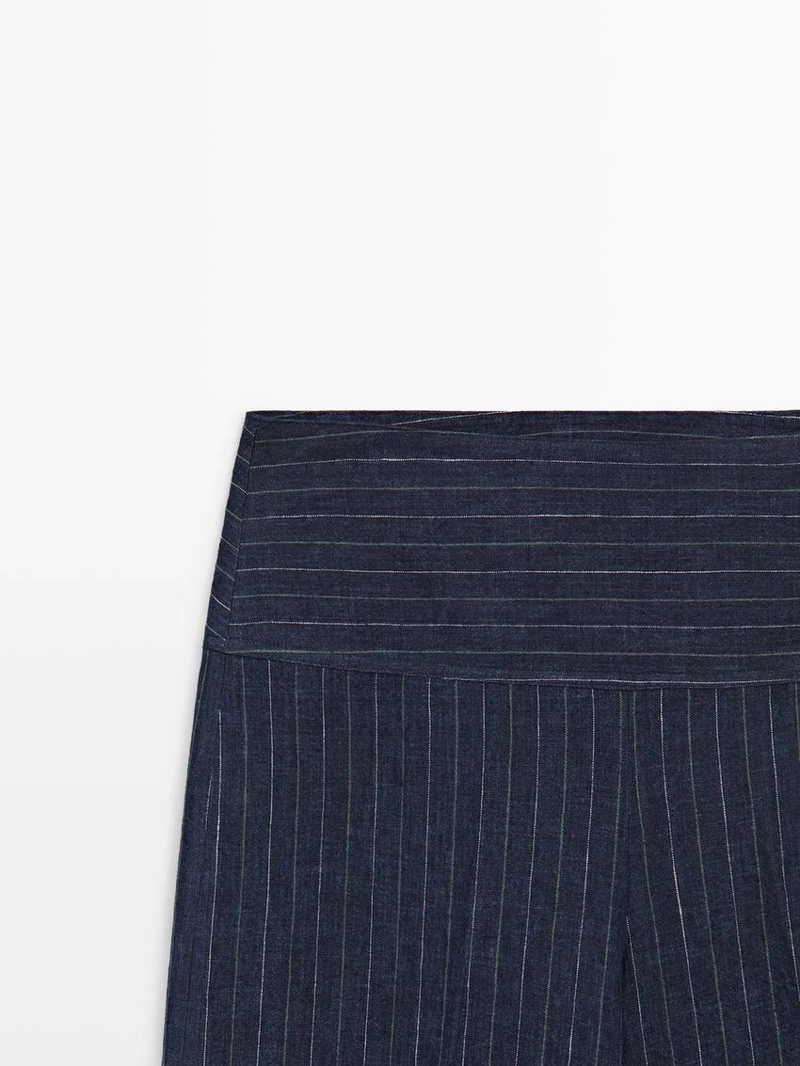 Брюки из льна с зауженными штанинами и полосатыми деталями