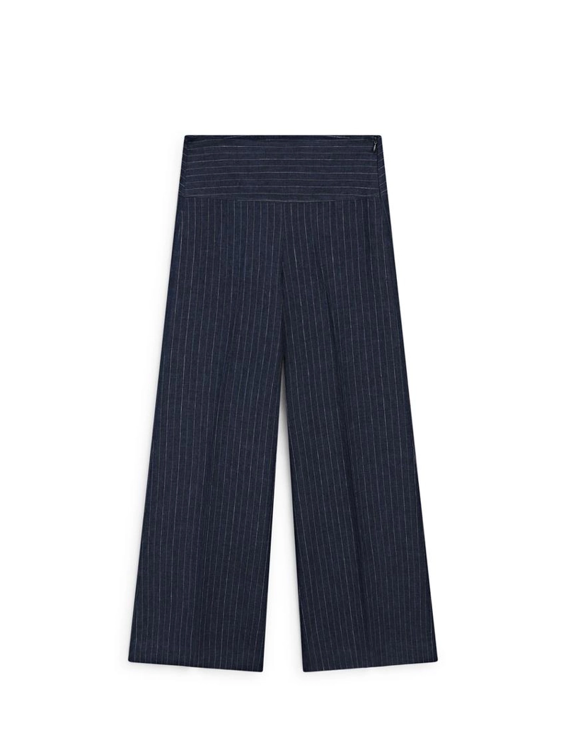 Брюки из льна с зауженными штанинами и полосатыми деталями