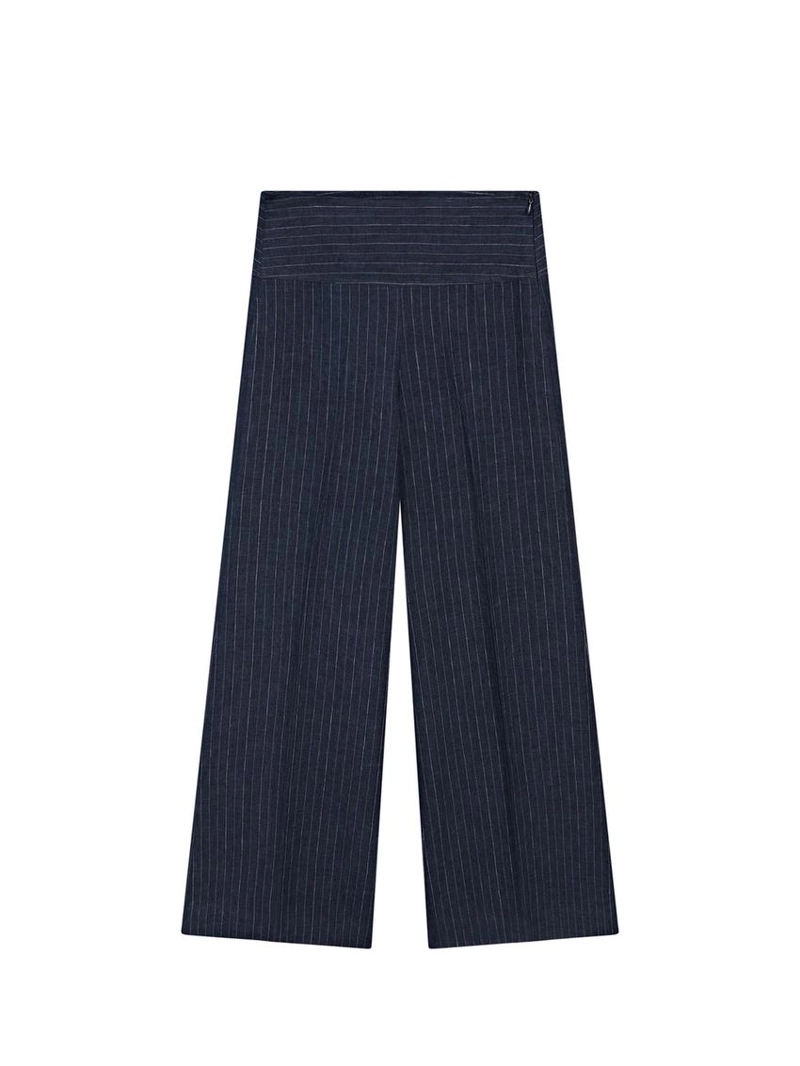 Брюки из льна с зауженными штанинами и полосатыми деталями