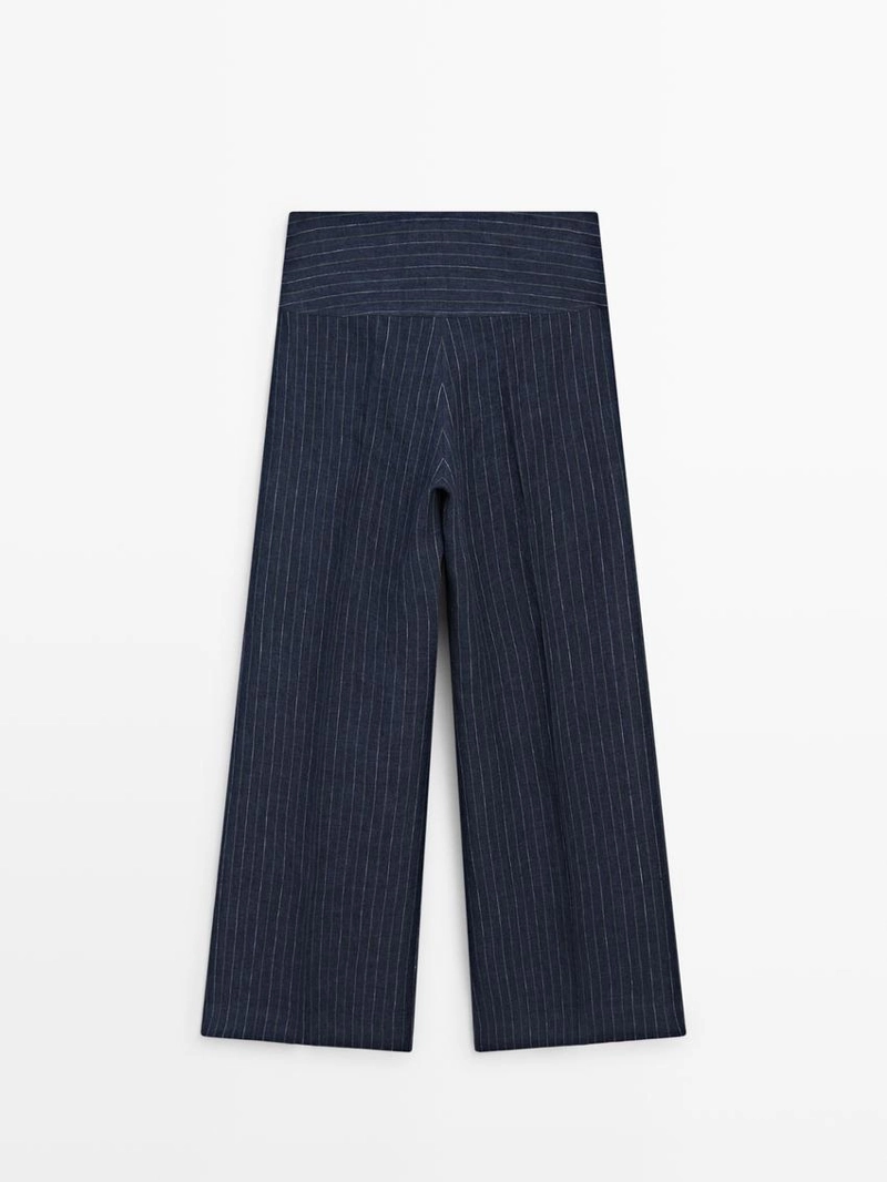 Брюки из льна с зауженными штанинами и полосатыми деталями